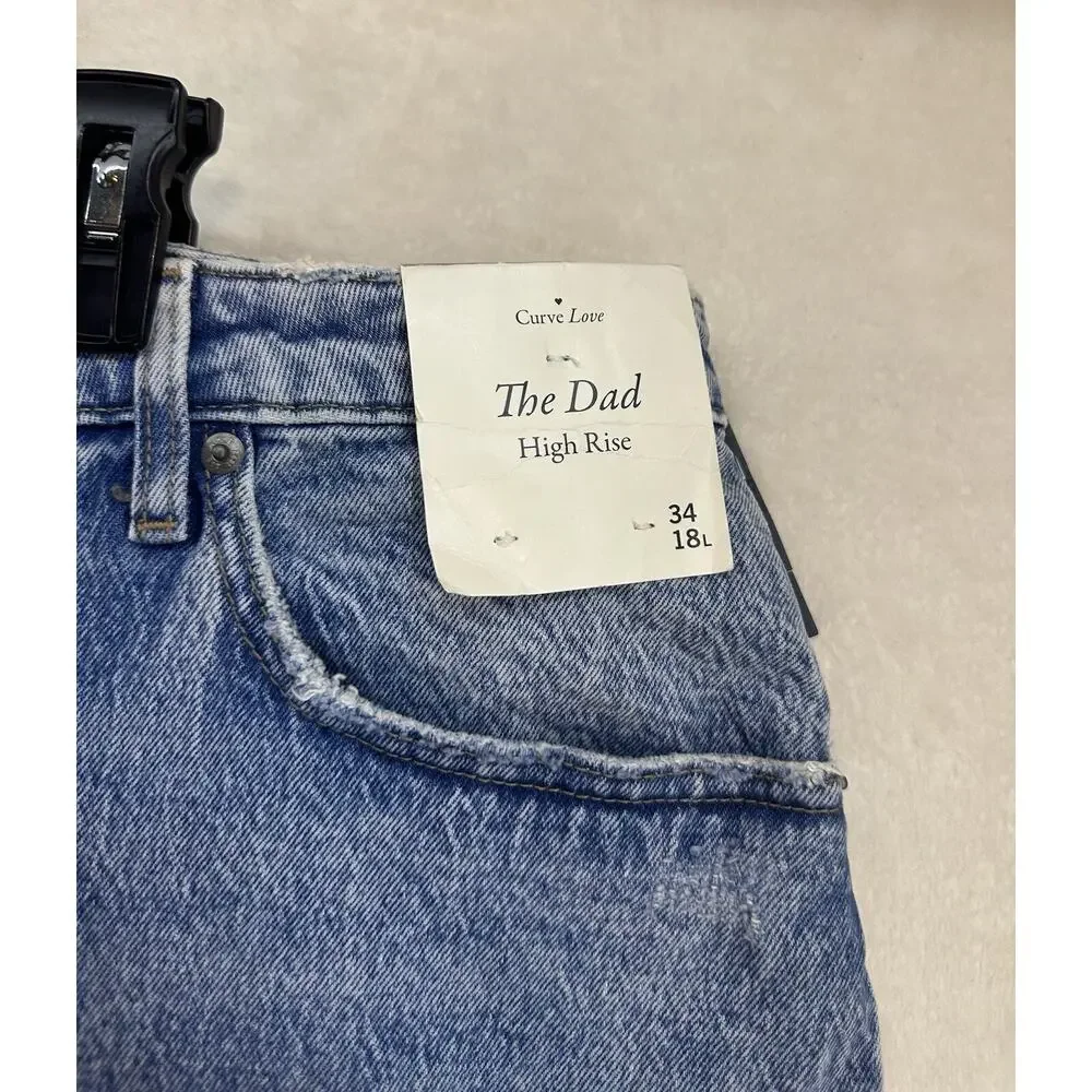 NWT Women's Abercrombie & Fitch Dad High Rise Med Wash Curve Love Jeans 18 Long